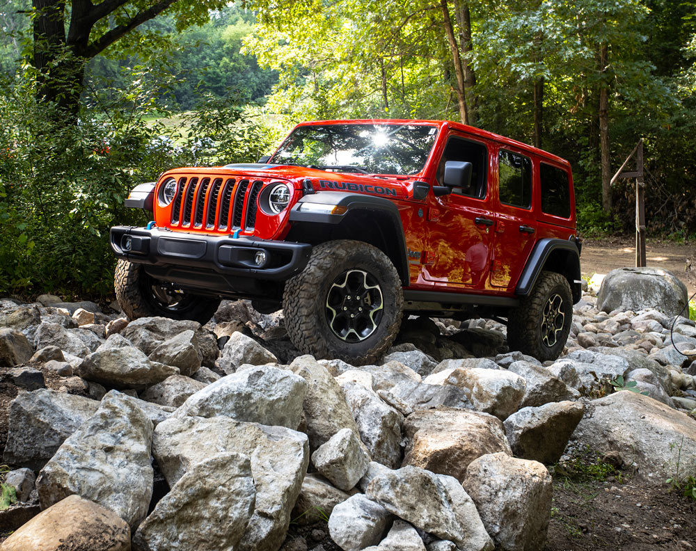 Red Jeep on the rocks